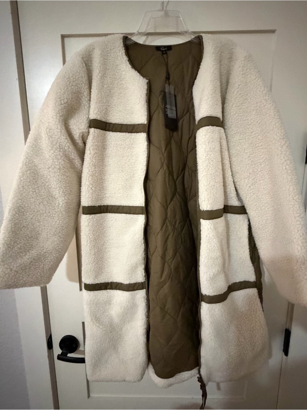 Rails Cream Sherpa Coat with Olive Trim